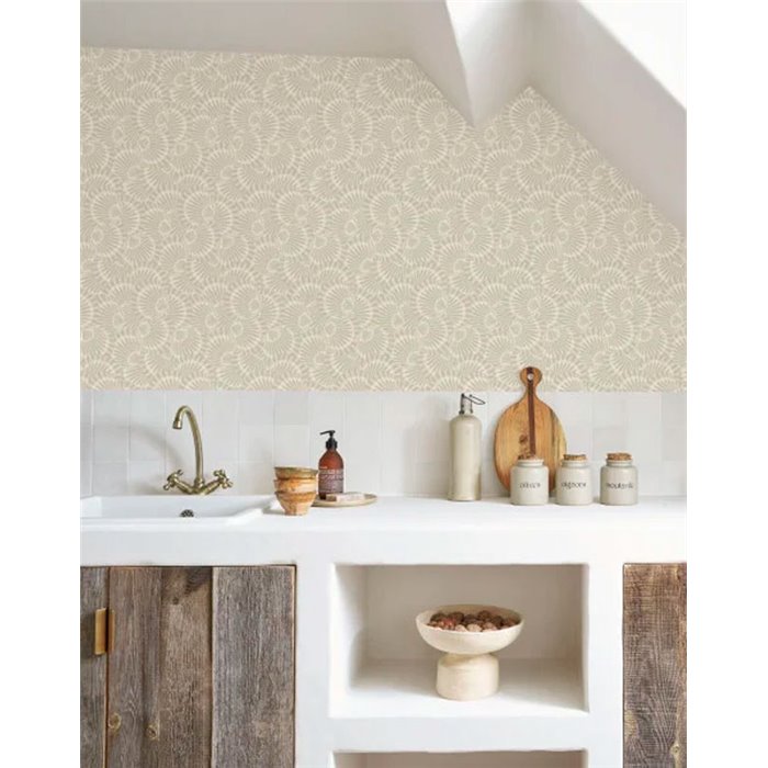 Papel pintado conchas de mar tonos greige ideal para baño - Casadeco Seaside 201481616