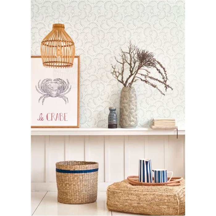 Casadeco|Blue and white seashell wallpaper, perfect for coastal-style living room|Sailor & Nautical