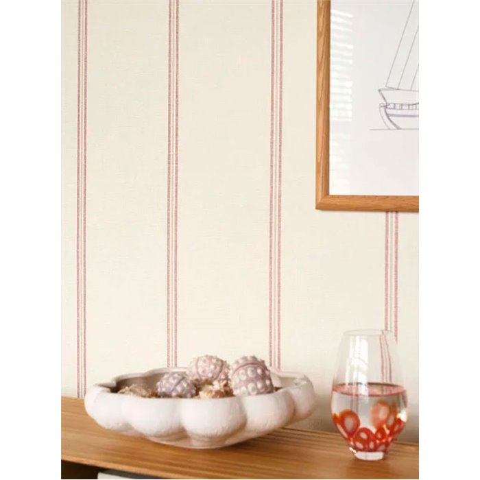 Casadeco|Papel pintado rayas estilo náutico blanco roto y rojo|Marinero & Náutico