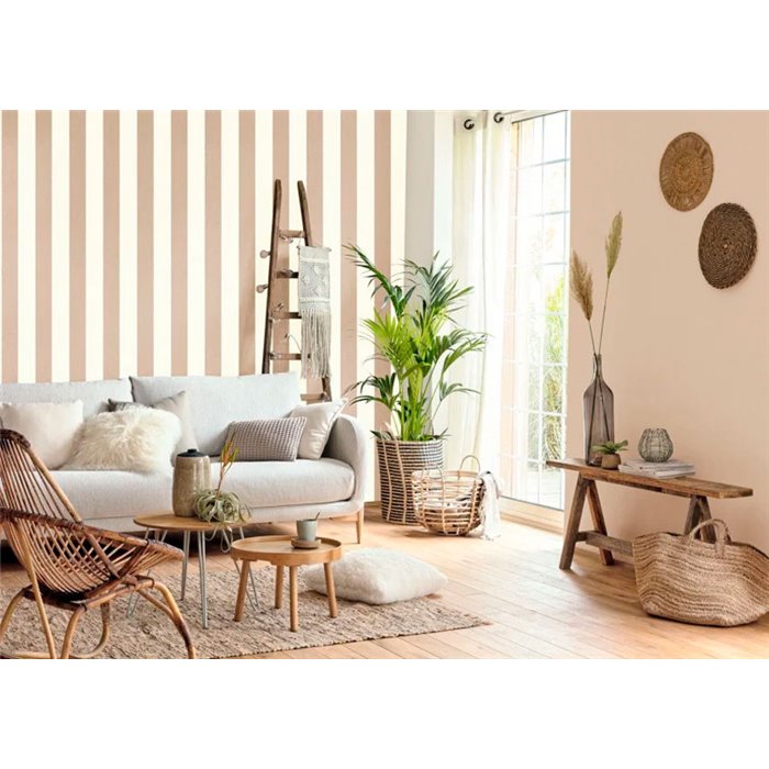 Caselio|Light brown living room striped wallpaper|Stripes