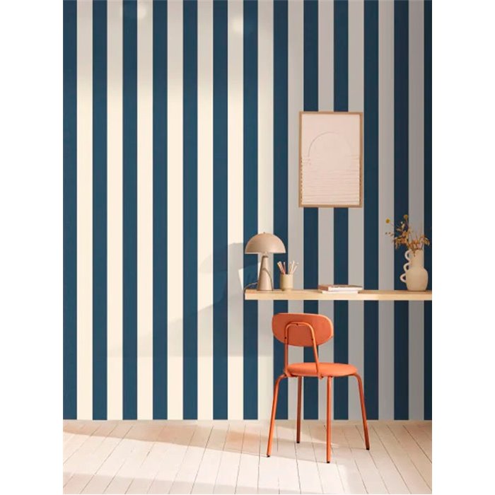 Caselio|Papier peint rayures verticales bleu et blanc|Rayures