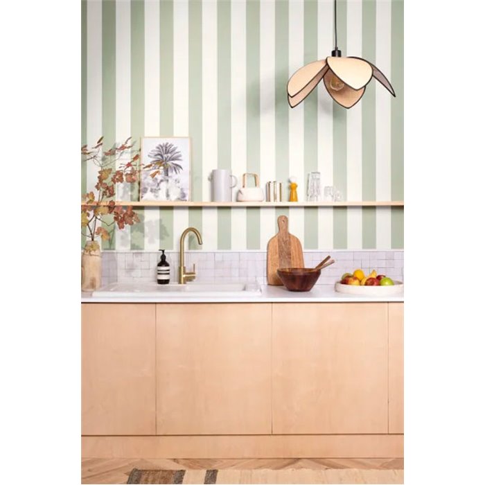 Papel pintado rayas verde agua ideal cocina - Caselio Line Up 104047004