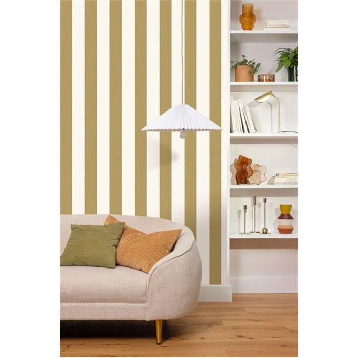 Caselio|Papier peint rayures vertes salon scandinave|Rayures