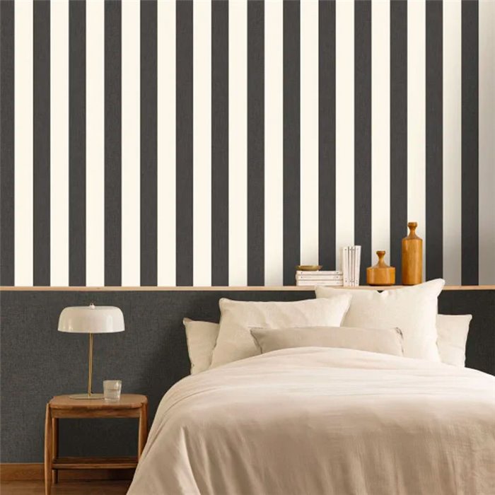Caselio|Black striped wallpaper for modern bedrooms|Stripes