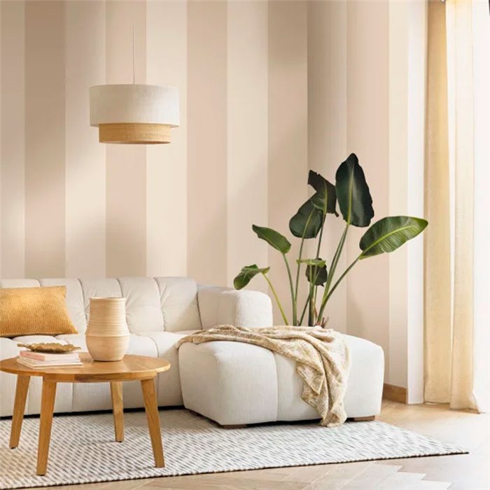 Caselio|Extra-wide beige-toned striped wallpaper|Stripes