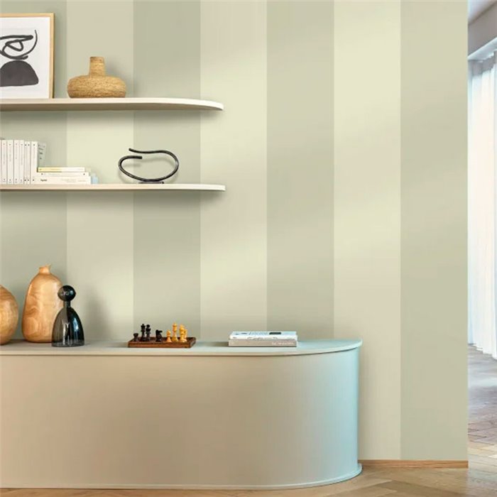 Papel pintado salón rayas anchas XXL verdes - Caselio Line Up 106727001