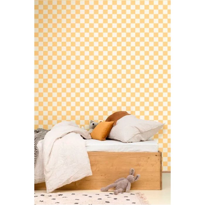 Caselio|Papel pintado cuadros naranja diseño tablero retro|Cuadros