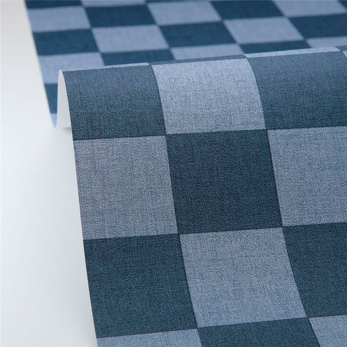 Caselio|Wallpaper with blue checkered pattern, ideal for bathroom|Checkered