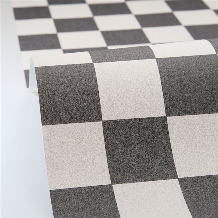 Caselio|Wallpaper with chessboard design in black and white squares|Checkered