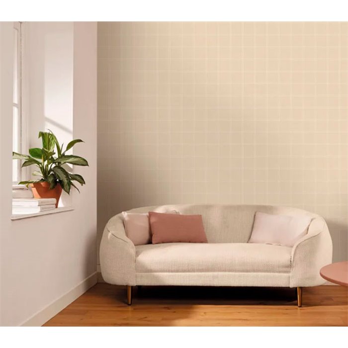 Caselio|Beige Tartan-Tapete mit eleganten Karos|Karos