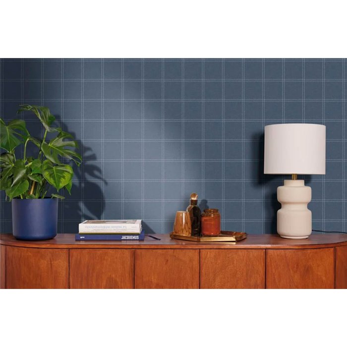Caselio|Blaue Tartan-Karo-Tapete mit Textileffekt|Karos