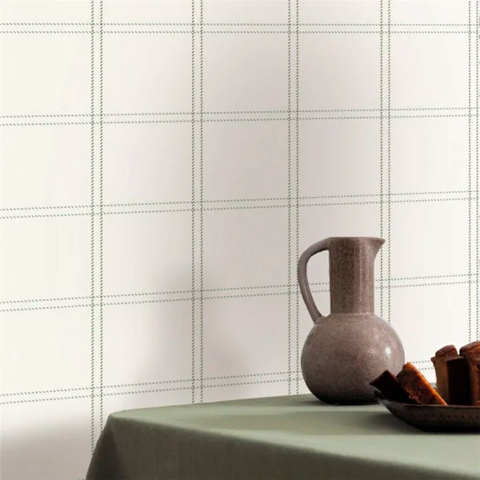 Caselio|White Scottish check wallpaper in tartan style|Checkered
