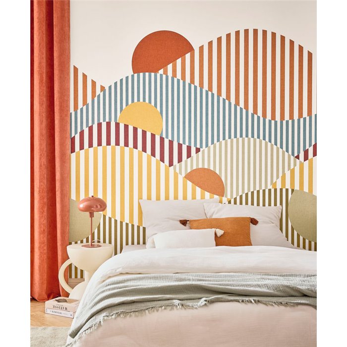 Caselio|Mural pared paisaje abstracto de rayas multicolor|Murales de Pared