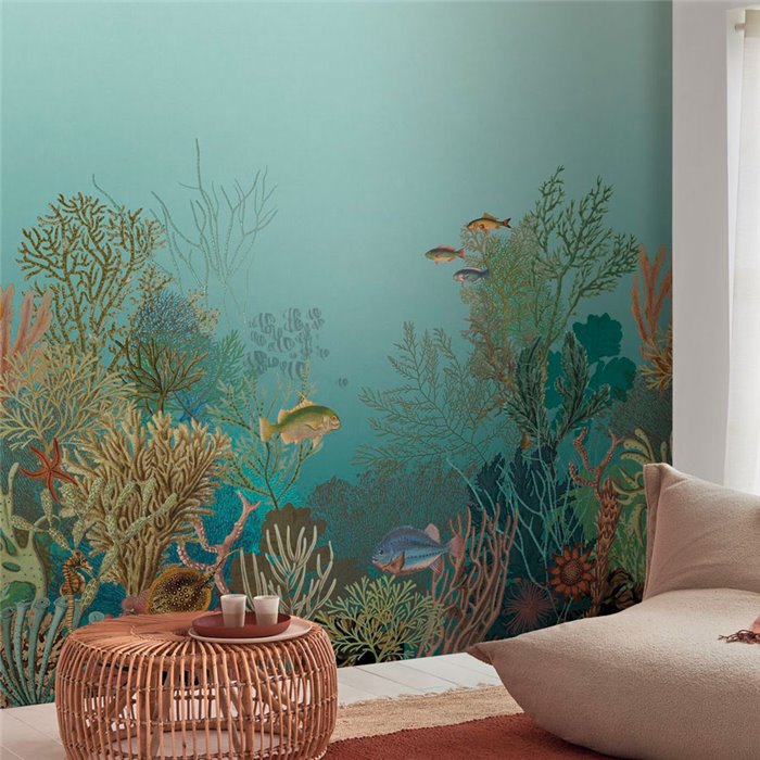 Casadeco|Mural pared fondo marino peces corales turquesa|Murales de Pared