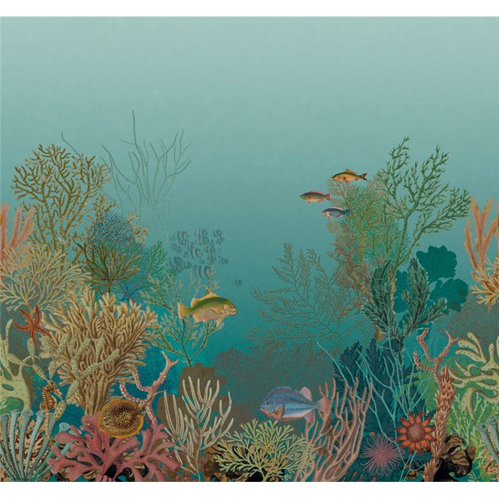 Casadeco|Mural pared fondo marino peces corales turquesa|Murales de Pared