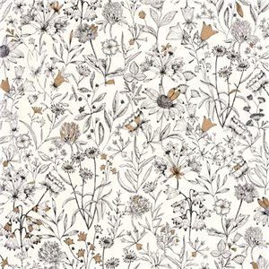 Rasch|Papel pintado flores pequeñas gris, efecto lino|Floral