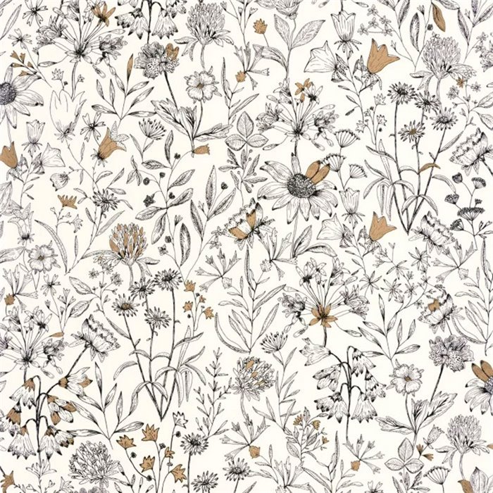 Caselio|Papel pintado floral blanco negro con un toque poético|Floral