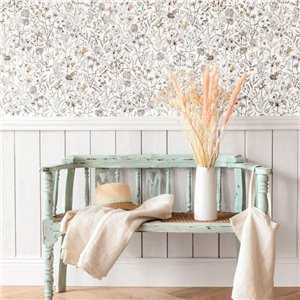 Rasch|Papel pintado flores pequeñas gris, efecto lino|Floral 2