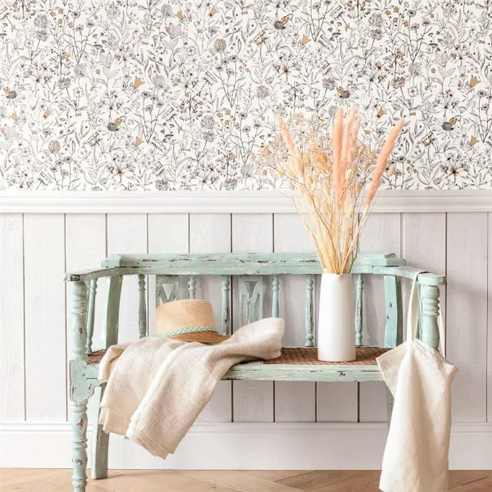 Caselio|Schwarz-weiße Blumentapete mit poetischem Touch|Blumen