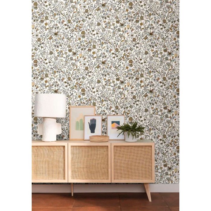 Caselio|Florale Tapete mit weißem Hintergrund|Tapeten