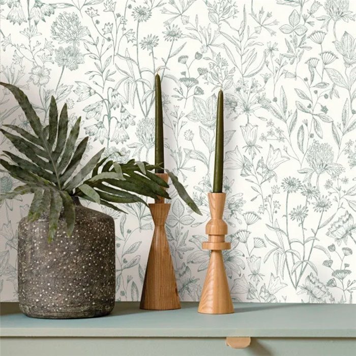 Caselio|Papier peint floral vert à imprimé scandinave|Papier Peint