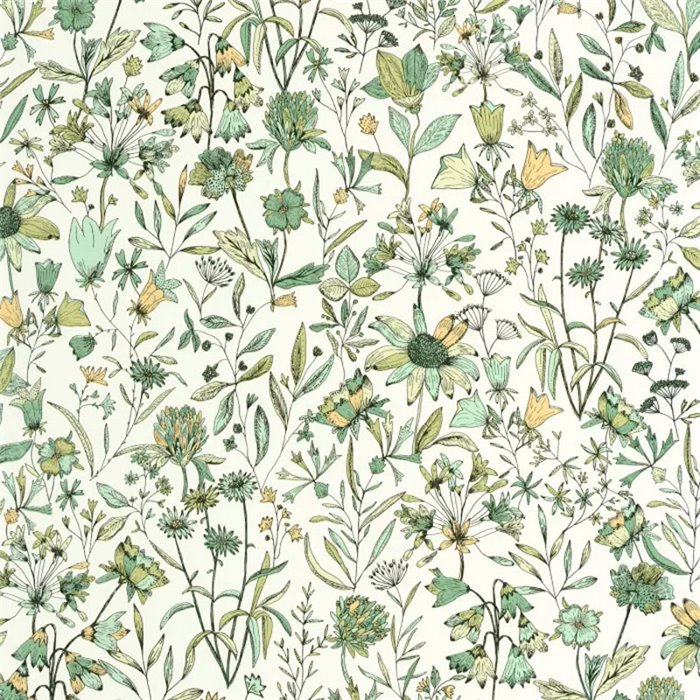 Caselio|Papel pintado escandinavo flores verdes|Floral