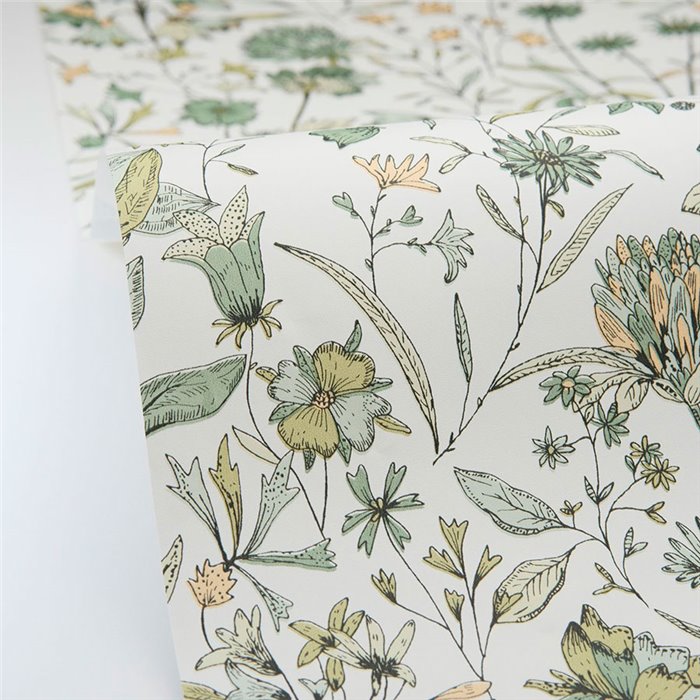 Caselio|Scandinavian wallpaper with green flowers|Floral