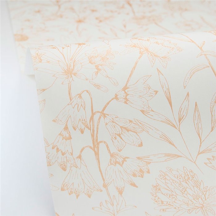 Caselio|Papier peint fleuri blanc et or artistique et charmant|Papier Peint