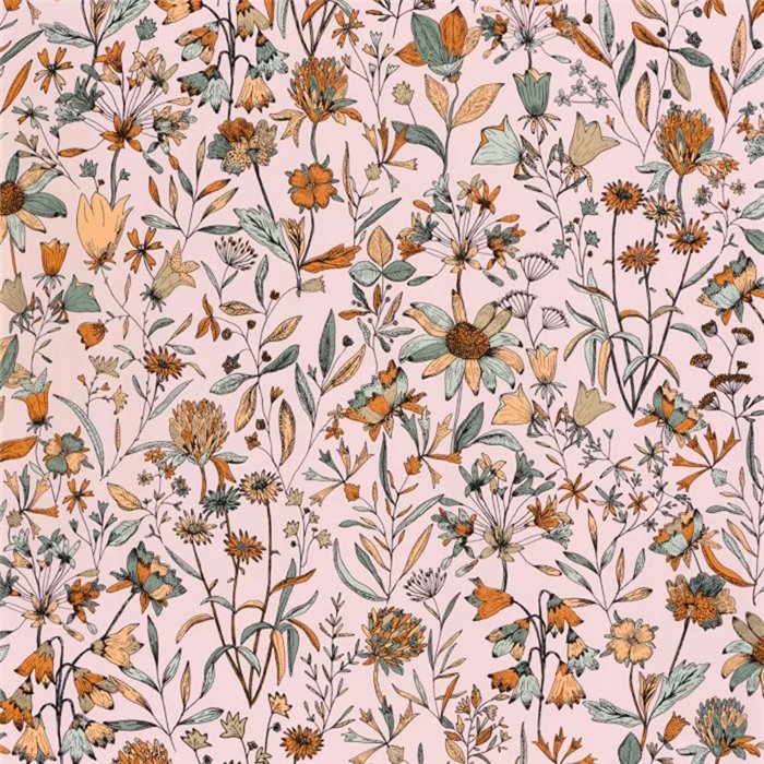 Caselio|Papel pintado jardín de flores rosa estilo escandinavo|Floral