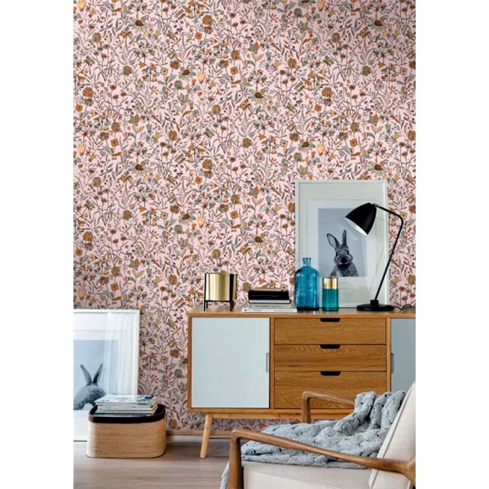 Caselio|Scandinavian style pink flower garden wallpaper|Floral