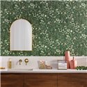 Caselio|Papier peint fleurs champêtres vertes style scandinave|Floral