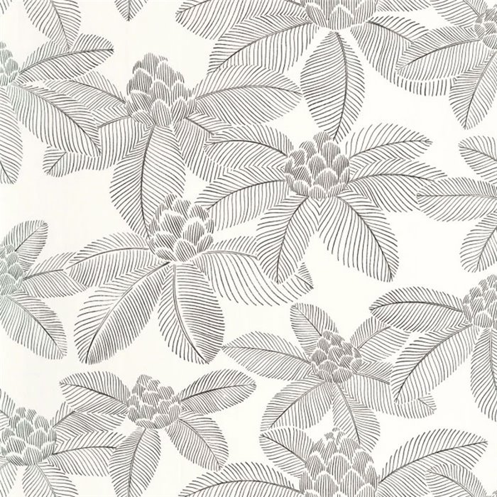 Caselio|Papel pintado grabado blanco y negro con flores de loto|Floral