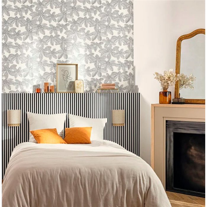 Caselio|Black and white engraved lotus flower wallpaper|Floral