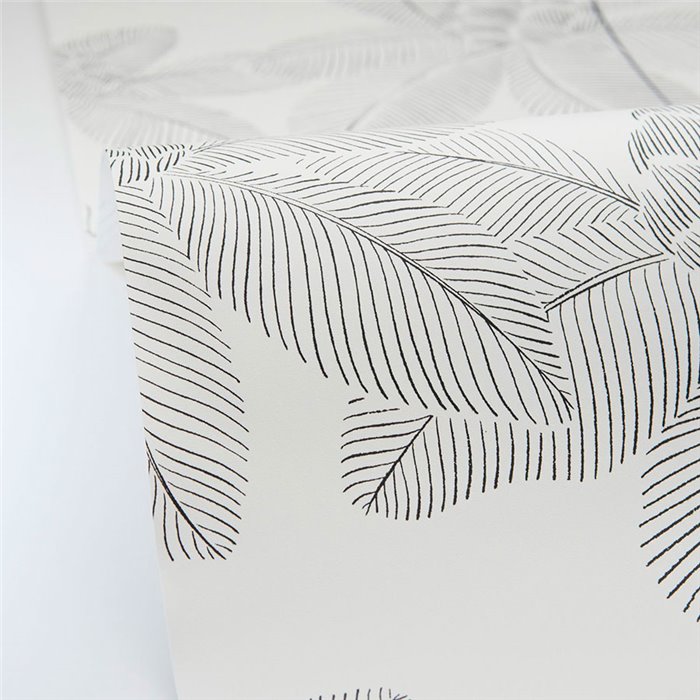 Caselio|Papel pintado grabado blanco y negro con flores de loto|Floral