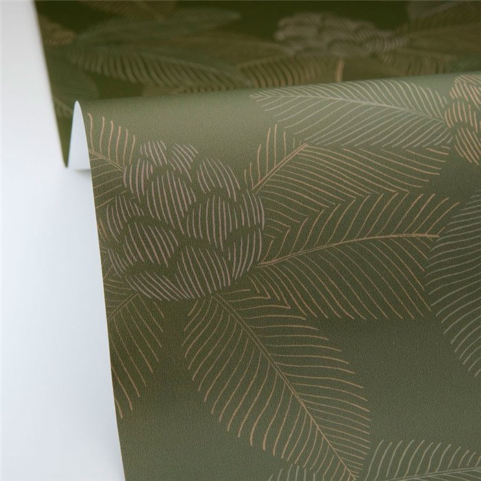 Caselio|Stylized moss green lotus flower wallpaper|Wallpaper