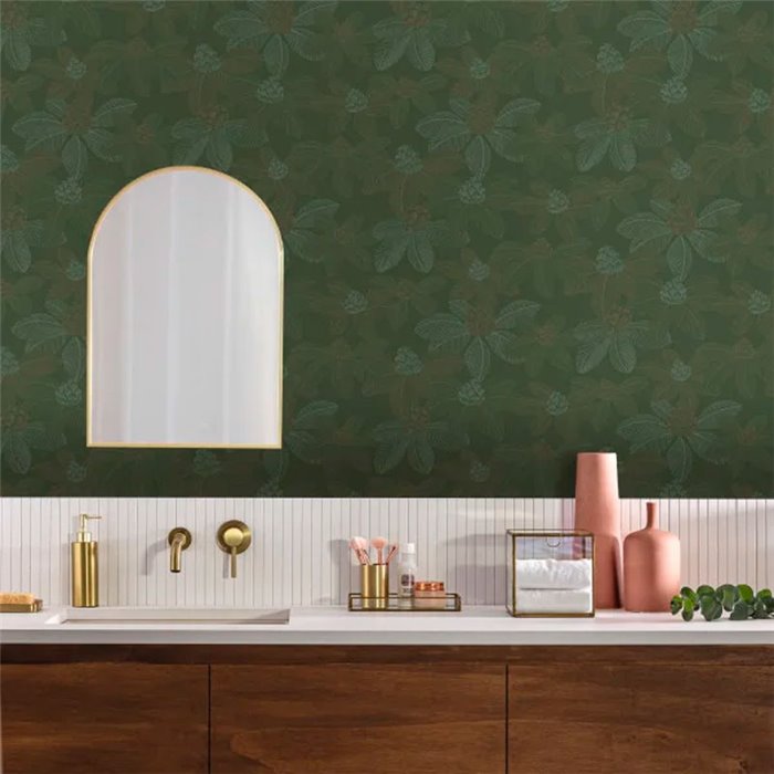 Caselio|Lotus flower wallpaper with English green background|Floral