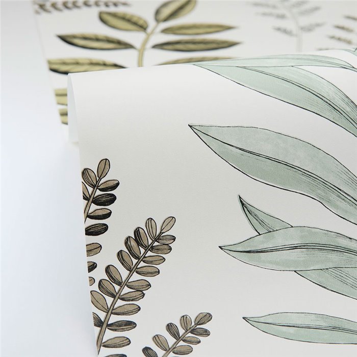 Caselio|Papel pintado estilo botánico con hojas dibujadas|Floral