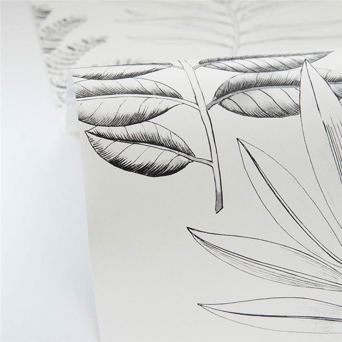 Caselio|Botanical wallpaper with black and white leaf engravings|Floral