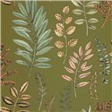 Caselio|Khaki floral wallpaper with herbarium leaves|Wallpaper