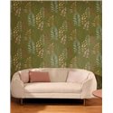 Caselio|Khaki floral wallpaper with herbarium leaves|Wallpaper