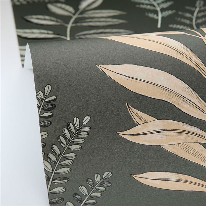 Caselio|Green leaf wallpaper, Scandinavian botanical style|Floral