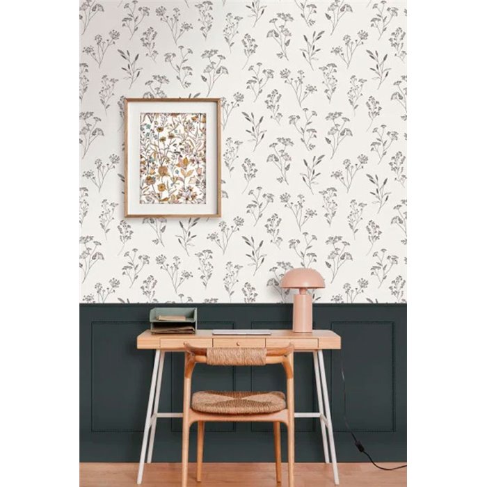 Caselio|Harmonious floral wallpaper in black|Floral
