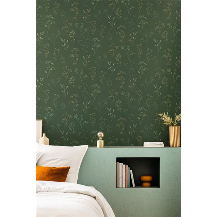 Caselio|Papel pintado motivos florales verde|Floral