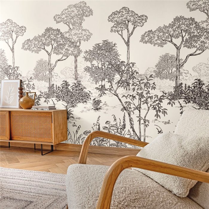Caselio|Wandbild Wald Gravur-Stil schwarz weiß|Wandbild