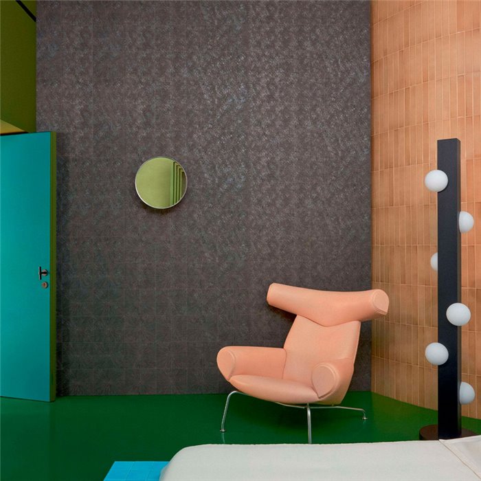 Papel pintado art deco marrón y verde inspirado en la marqueteria - Élitis Grand Hôtel TP33610