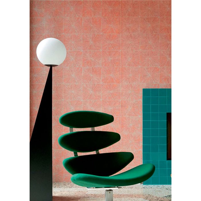 Elitis|Coral-colored marquetry wallpaper, Art Deco inspiration|High-End
