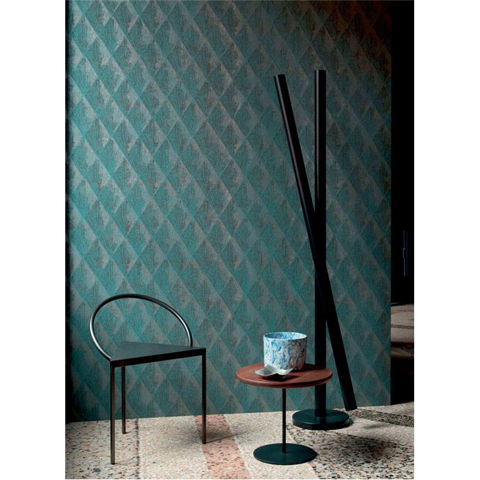 Elitis|Papier peint art déco moderne vert turquoise et argenté|Haut Gamme
