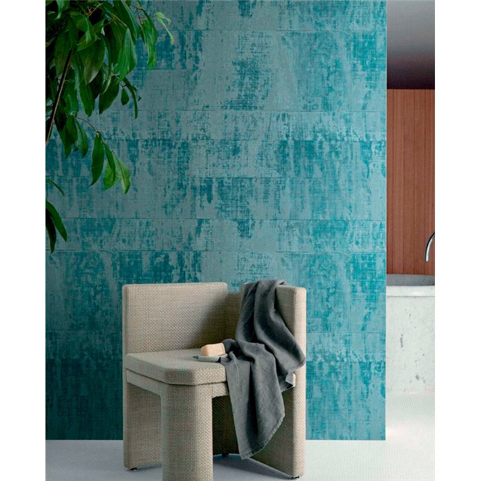 Elitis|Petroleum blue raffia wallpaper with plaster finish|Raffia Imitation