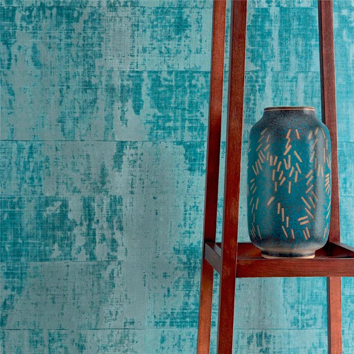 Elitis|Papier peint raphia bleu pétrole effet enduit|Imitation Raphia