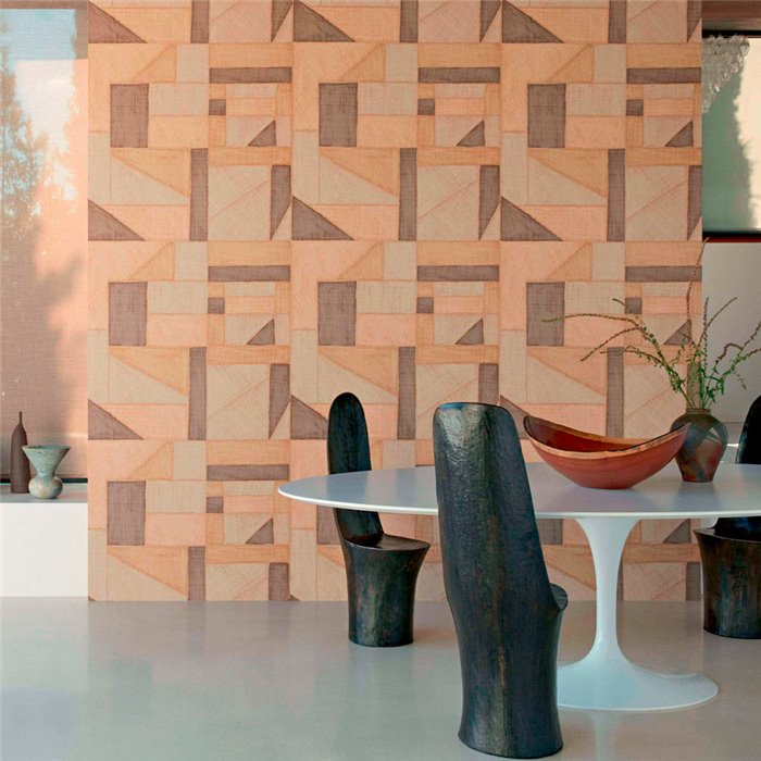 Elitis|Genähte Patchwork-Raffia-Tapete im Landhausstil|Tapeten